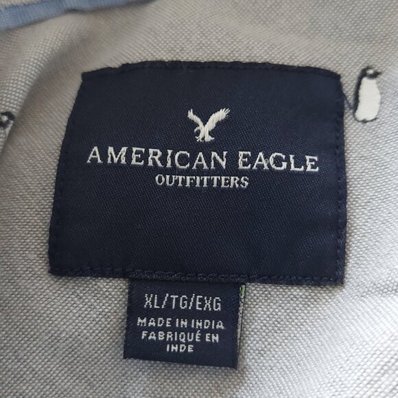 American Eagle Men's Button Down Shirt Size X-Large Grey Penguin Design - Picture 8 of 12